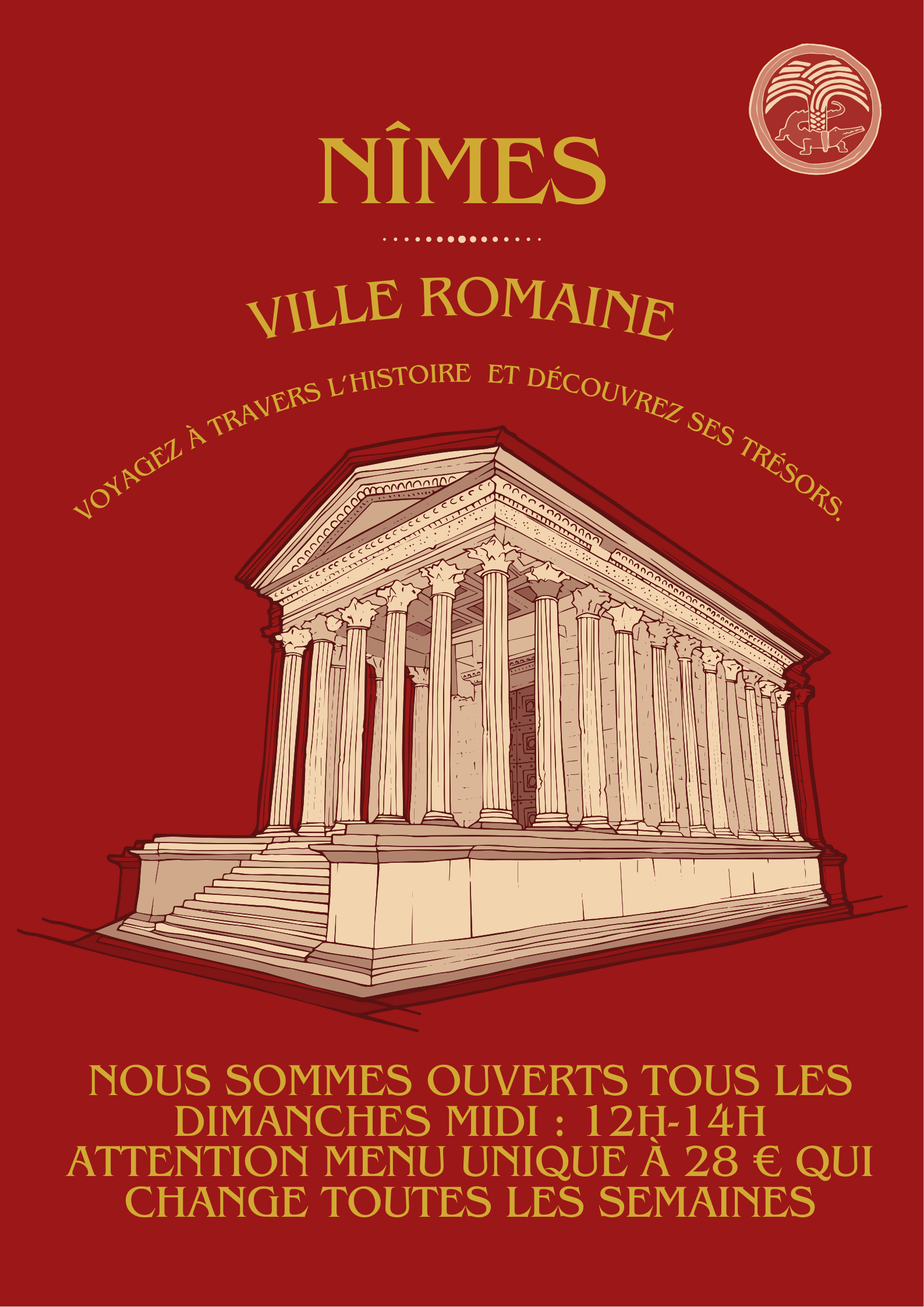 Affiche publicitaire de tourisme illustré rouge et beige (1)